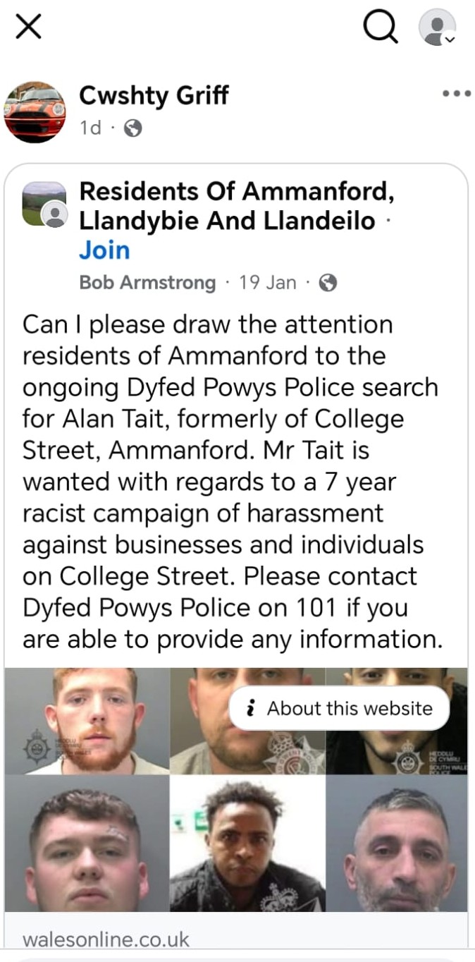 
Somon Griffiths reposts an altered copy of the wanted 
notice